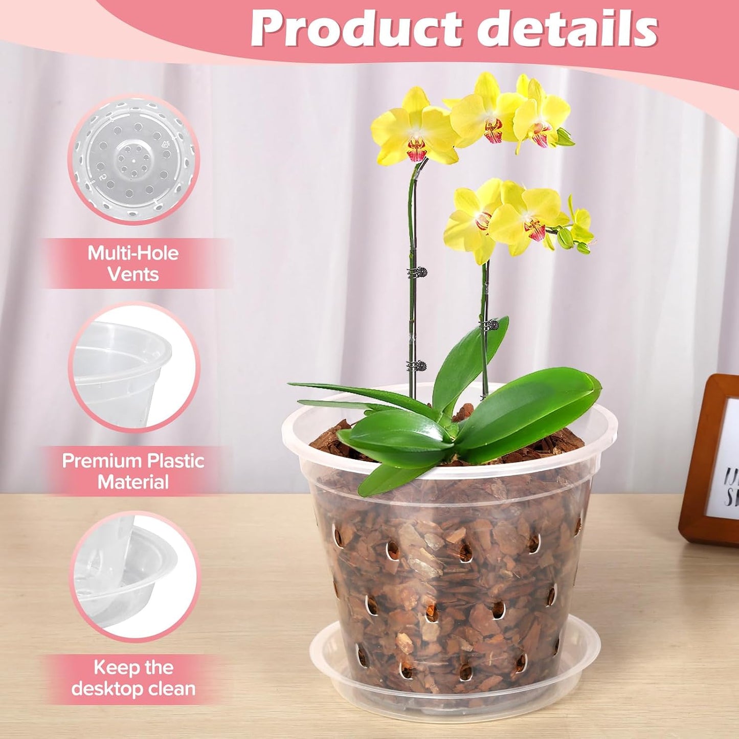 6 Pzas Maceta Orquídea Plástico Transpirable 17,8cm