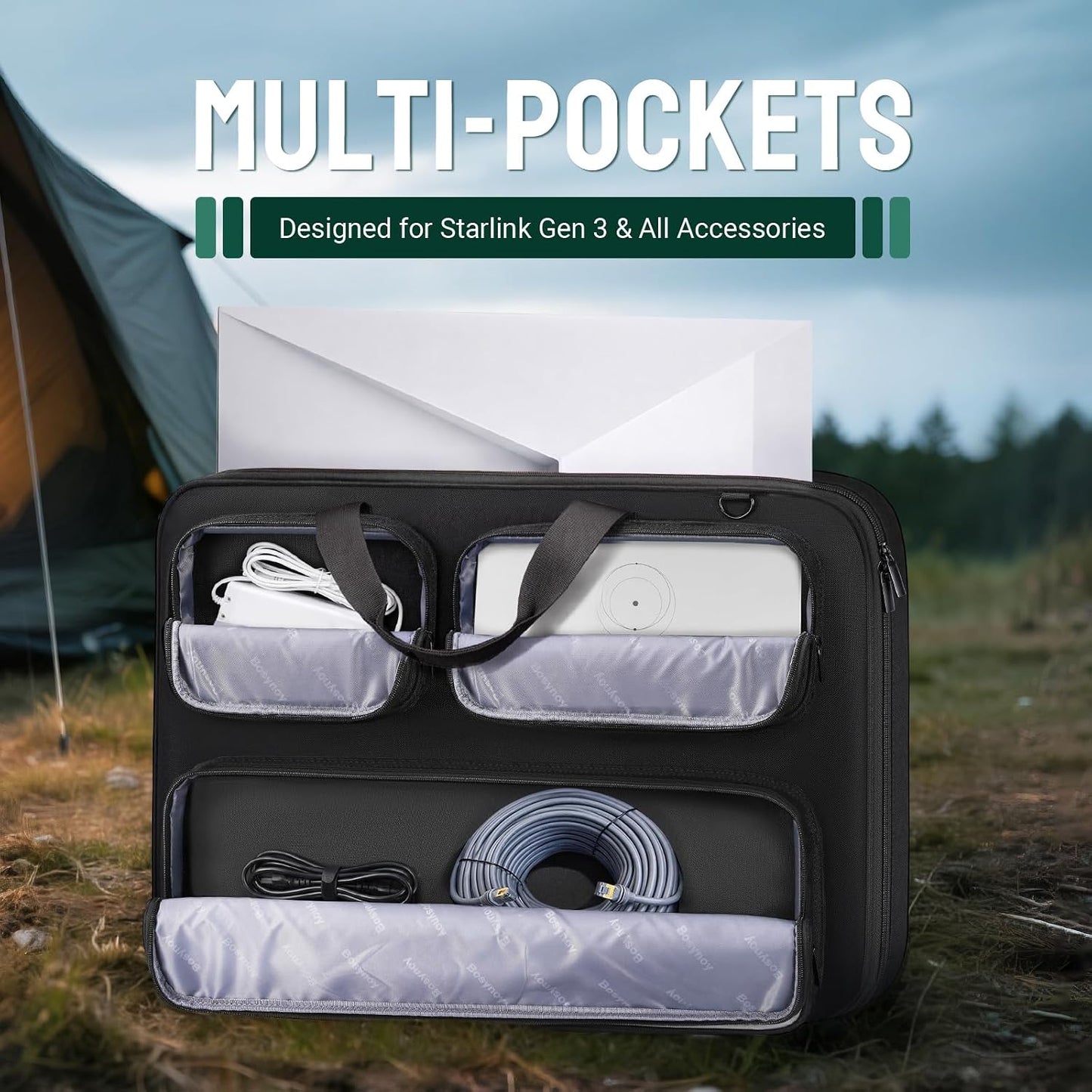 Funda transporte Starlink Gen 3 con almacenamiento trípode