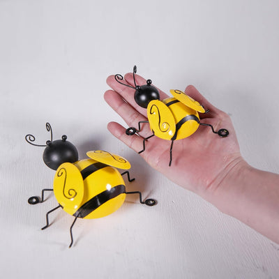 Juego 4 decoración abejorros metal amarillo y negro jardín