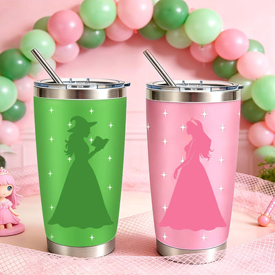 Tumbler regalo rosa y verde 20 oz con tapa y pajilla para mujer