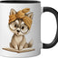 Libro para leer con taza de cerámica perro husky negro/blanco