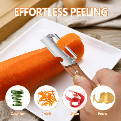 Pelador multifuncional de verduras y frutas con mango de madera