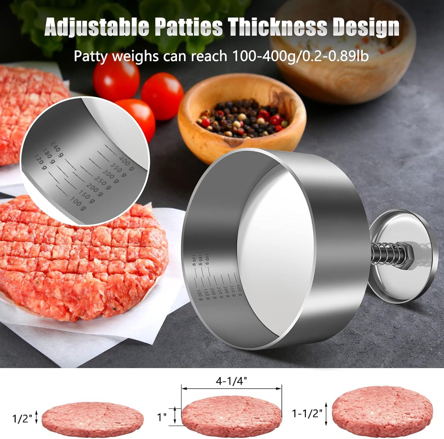 Prensa hamburguesa acero inox 304 antiadherente ajustable