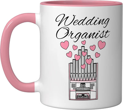 Taza cerámica para organista de boda color rosa/blanco