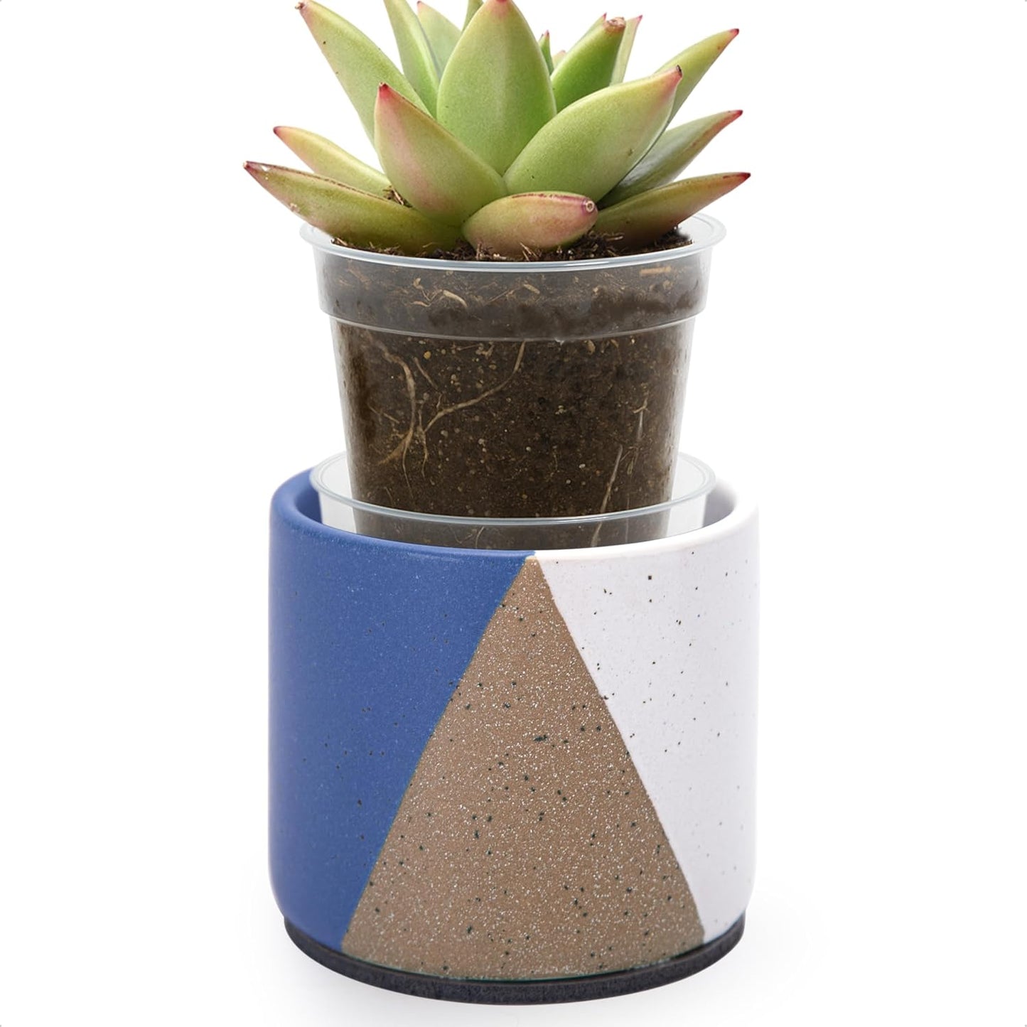 Maceta cerámica 3.5pulg con platillo desmontable drenaje interior