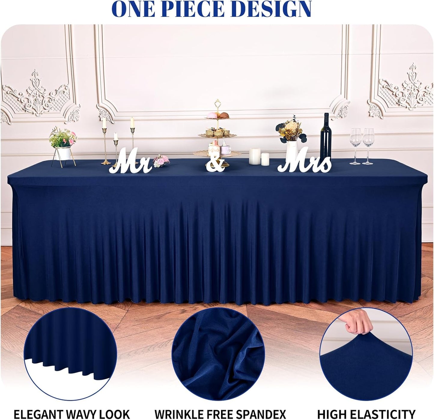6 Faldas Mesa Elásticas Azul Marino para Mesa Rectangular 8ft