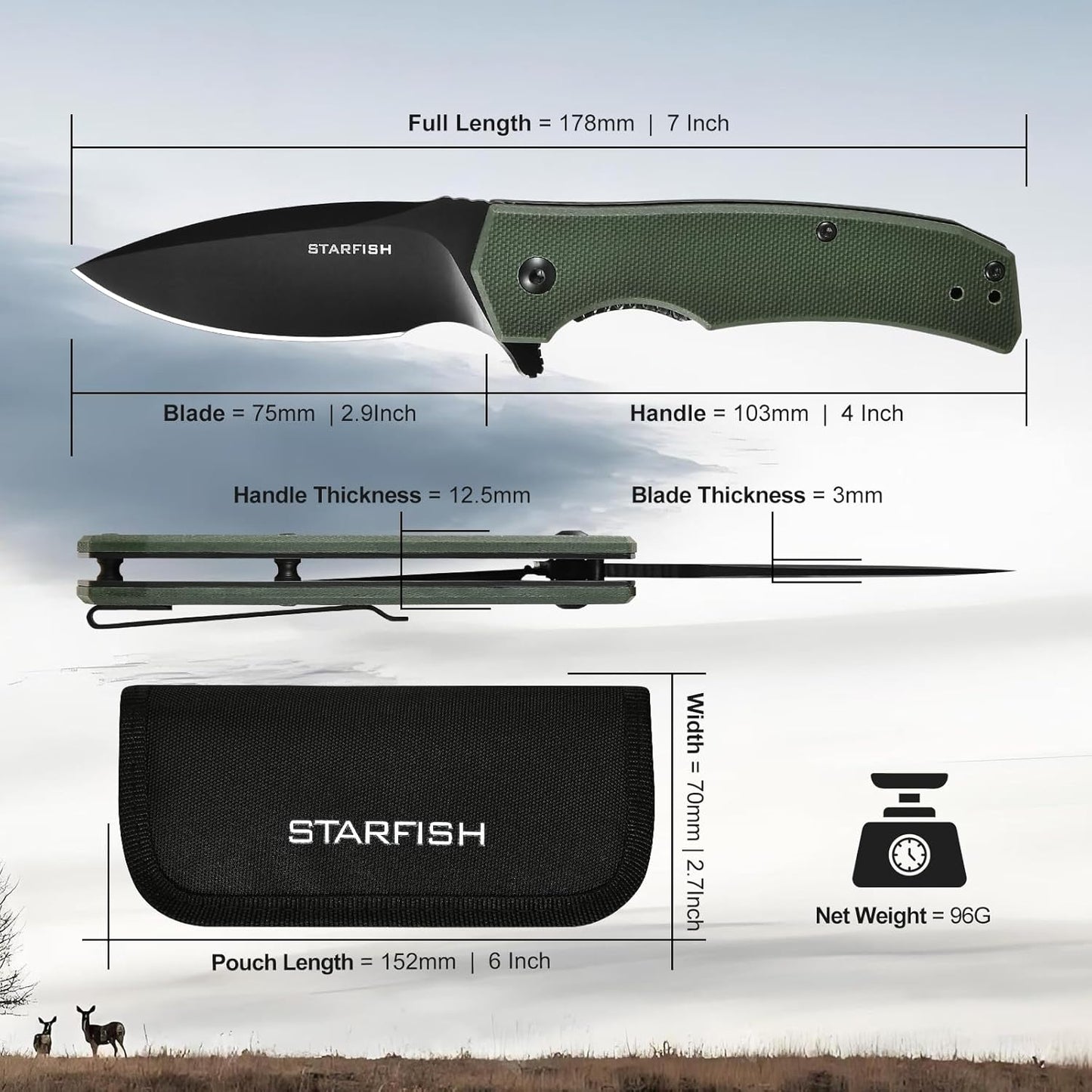 Cuchillo plegable DC53 acero PVD mango G10 clip 2.9pulg