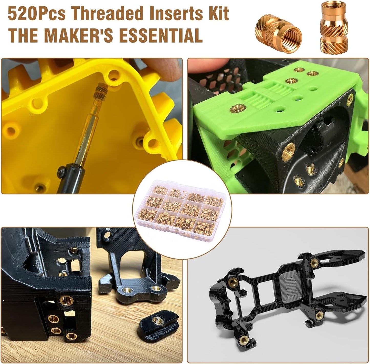 Kit insertos roscados M2-M5 520 tuercas moleteadas latón