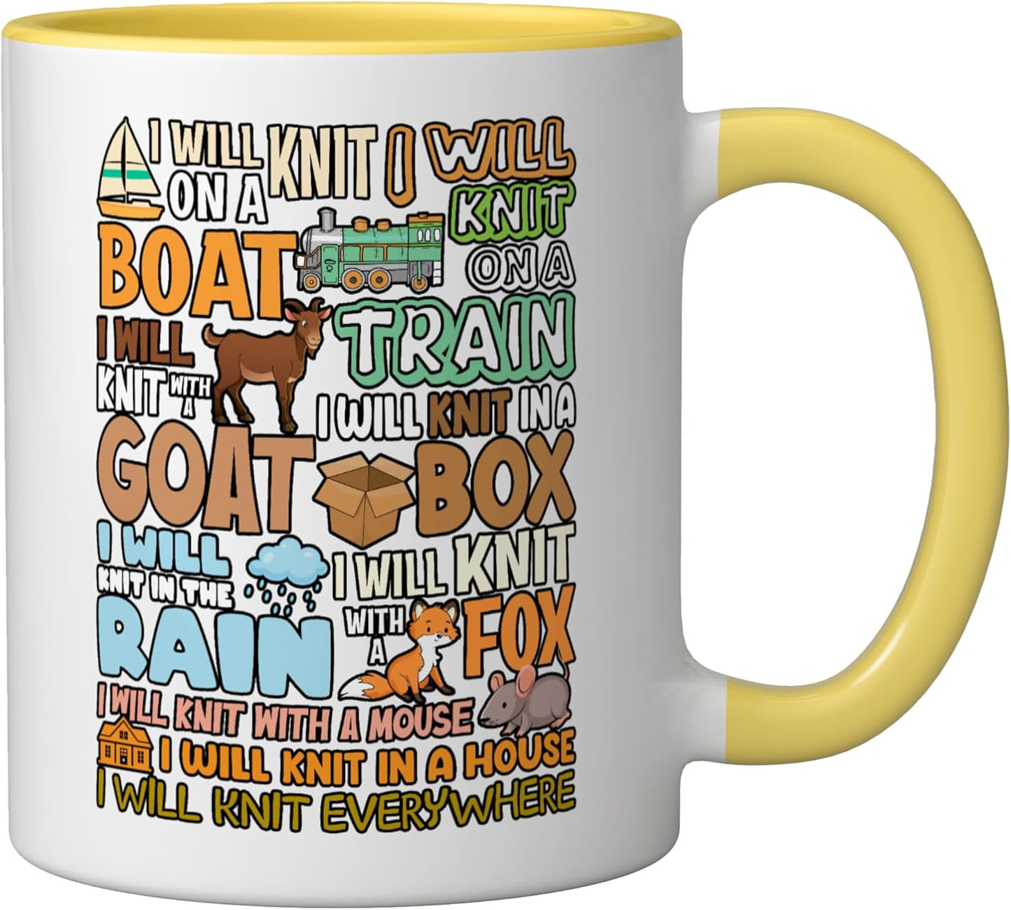 Taza cerámica para amantes del ganchillo humorística amarilla/blanca