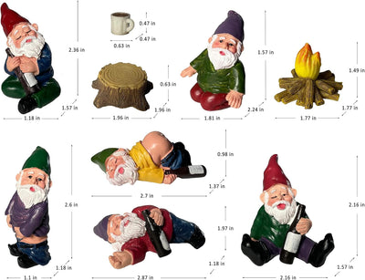 Juego 9 gnomos miniatura decoración jardín