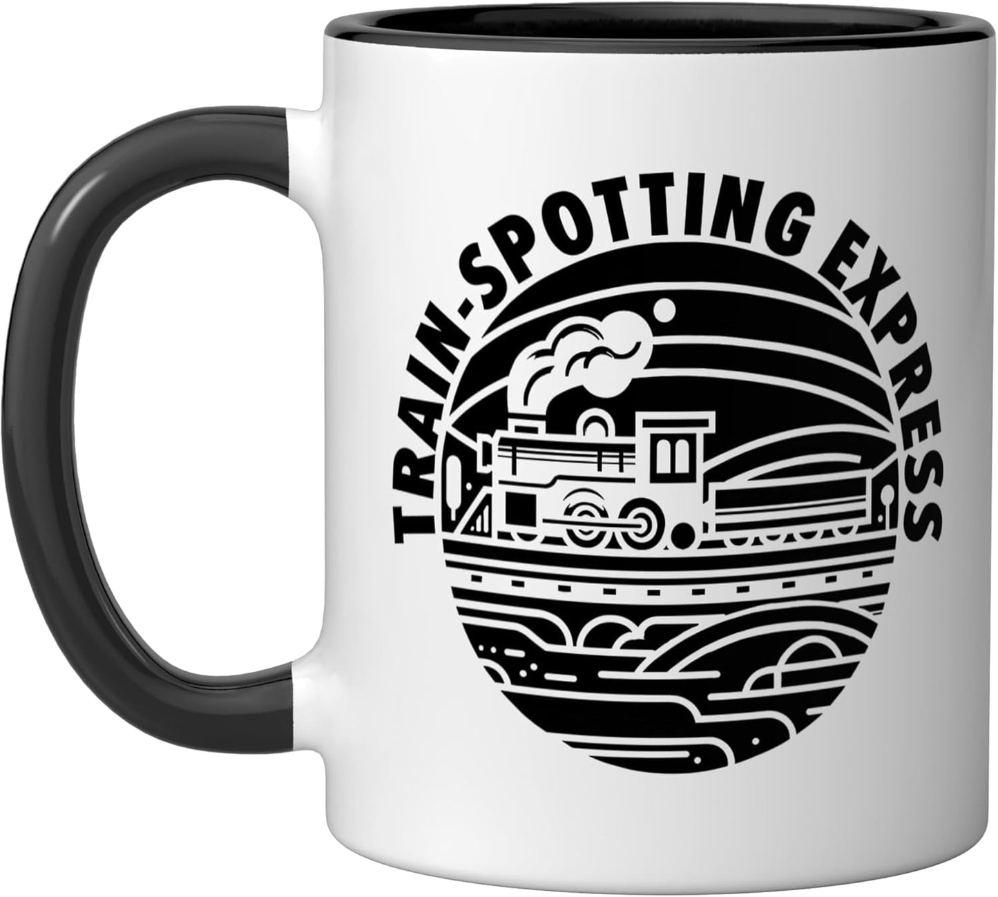Taza Cerámica Tren Ingeniero Ferrocarril Negro/Blanco