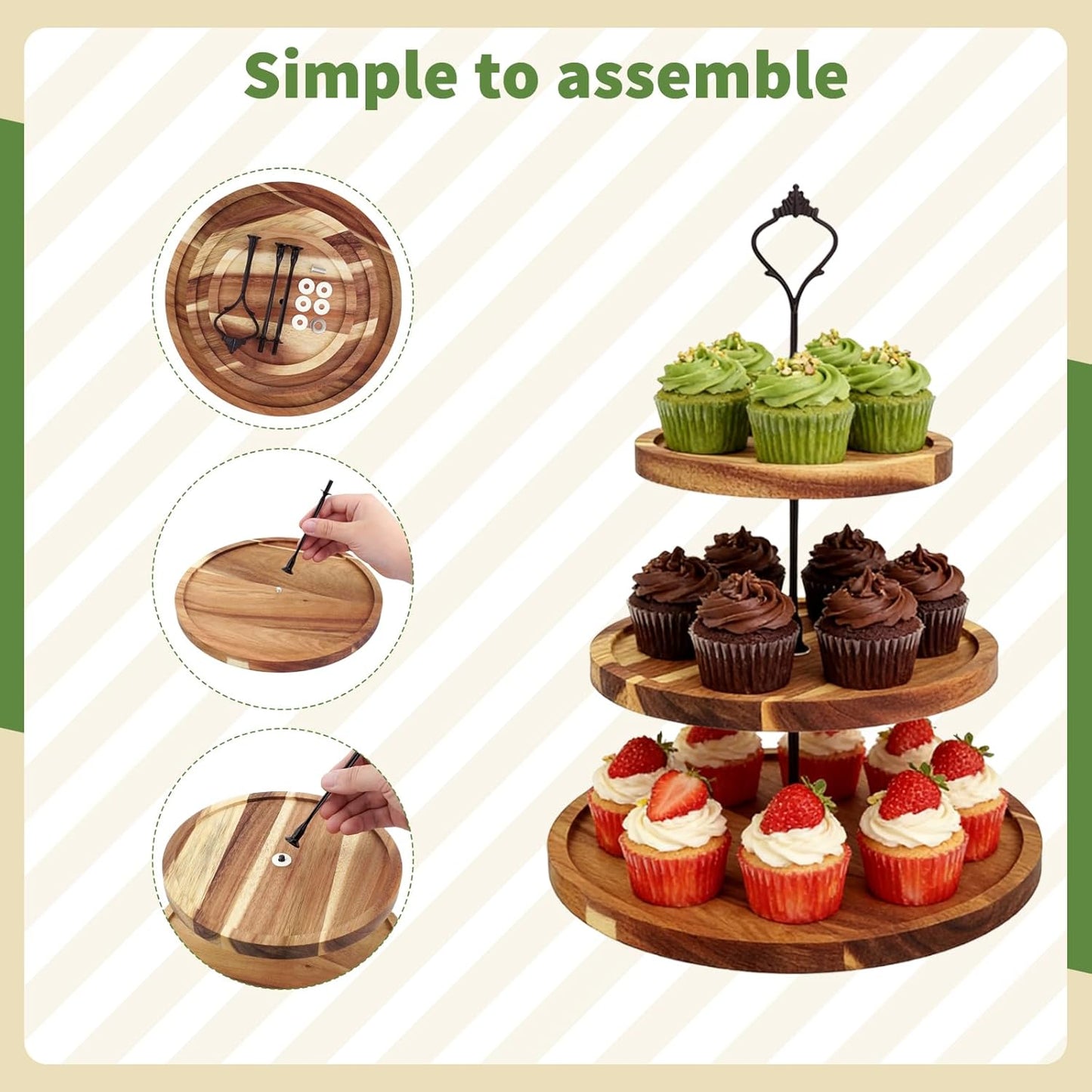 Set 7 Pzas Mesa Postre Madera Soporte Cupcakes 3 Niveles