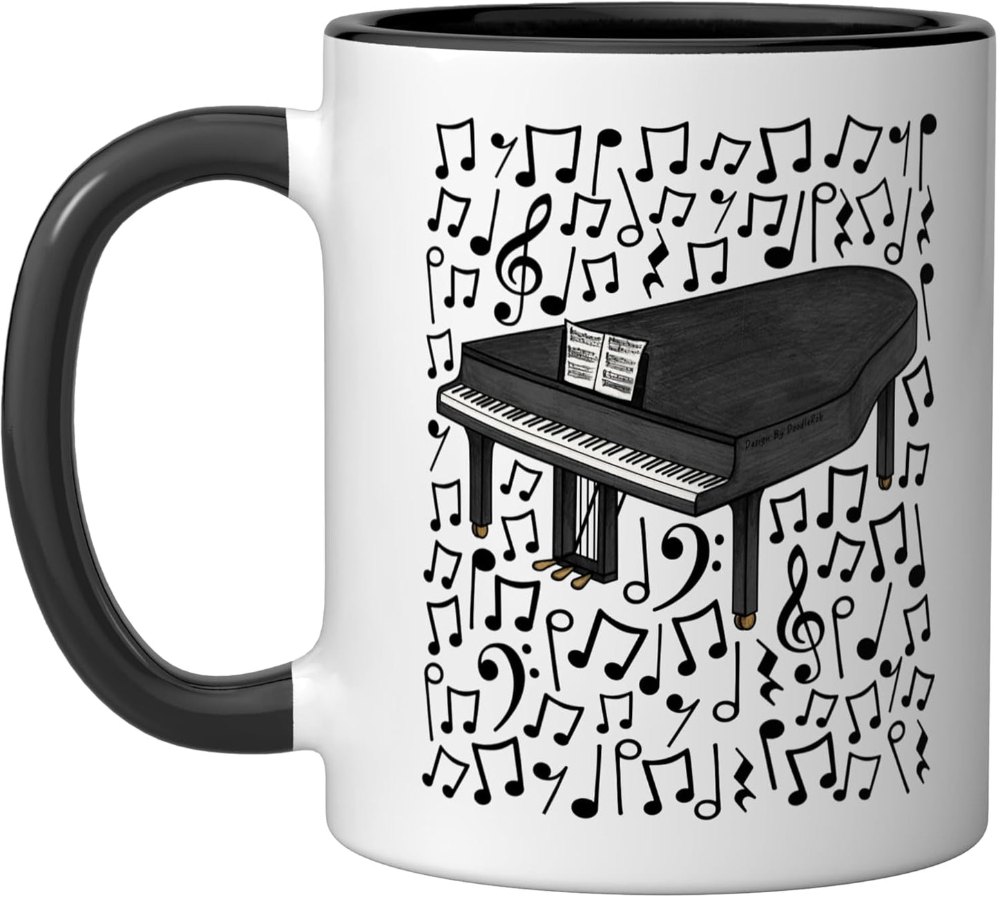 Taza cerámica para pianista profesor música notas musicales negro/blanco