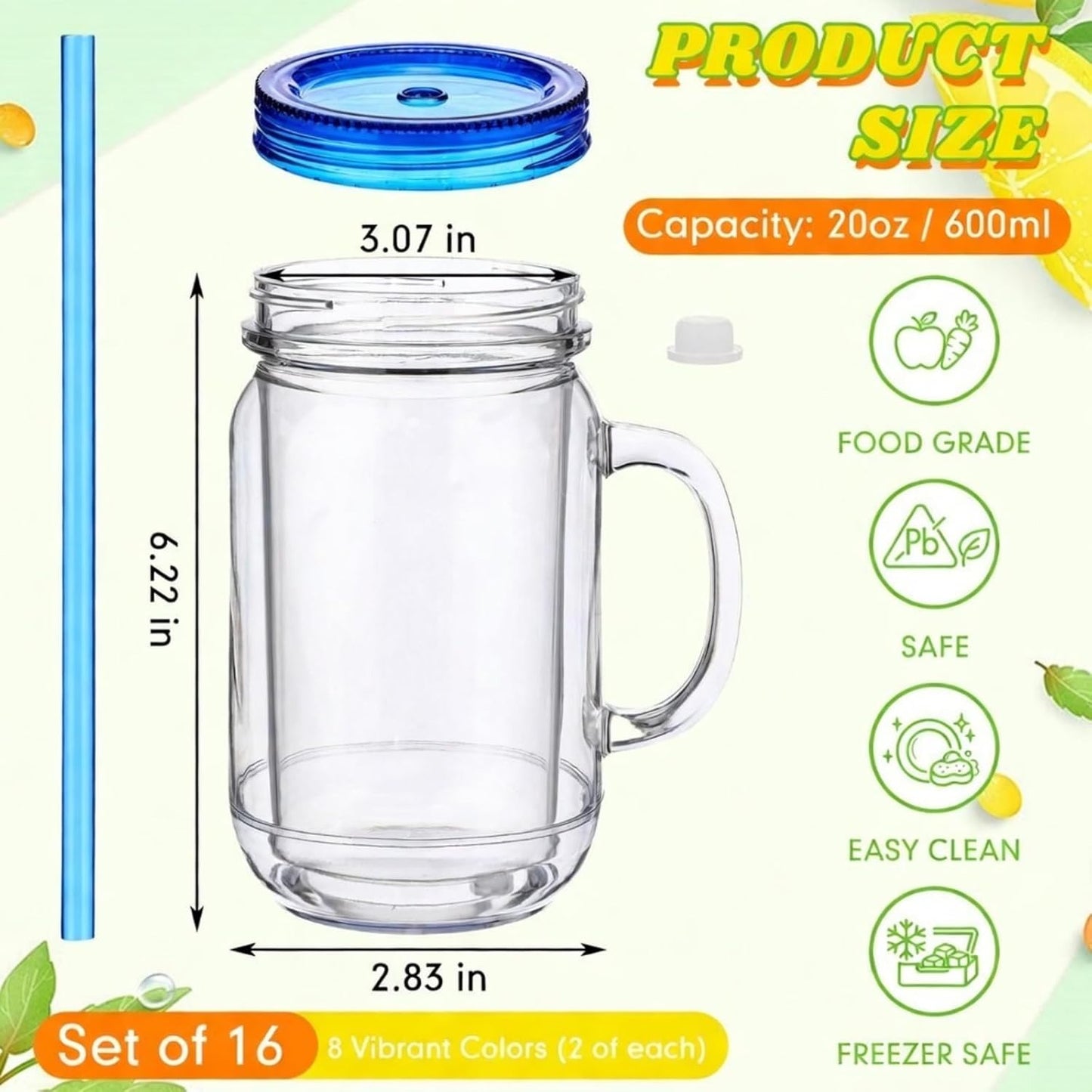 16 Vasos Plástico 20oz Con Asa Para Globos De Nieve