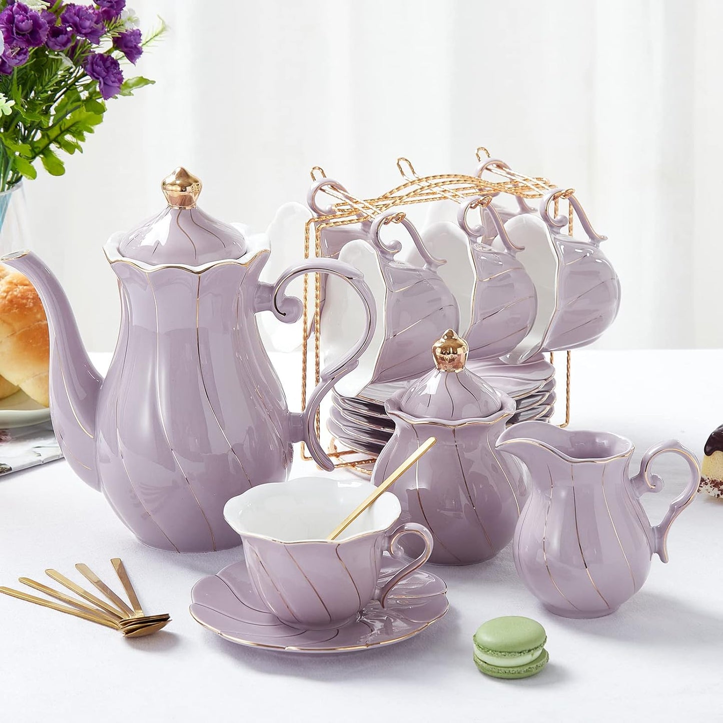 Set 22 Pzas Té Porcelana Soporte Cupcakes 3 Niveles