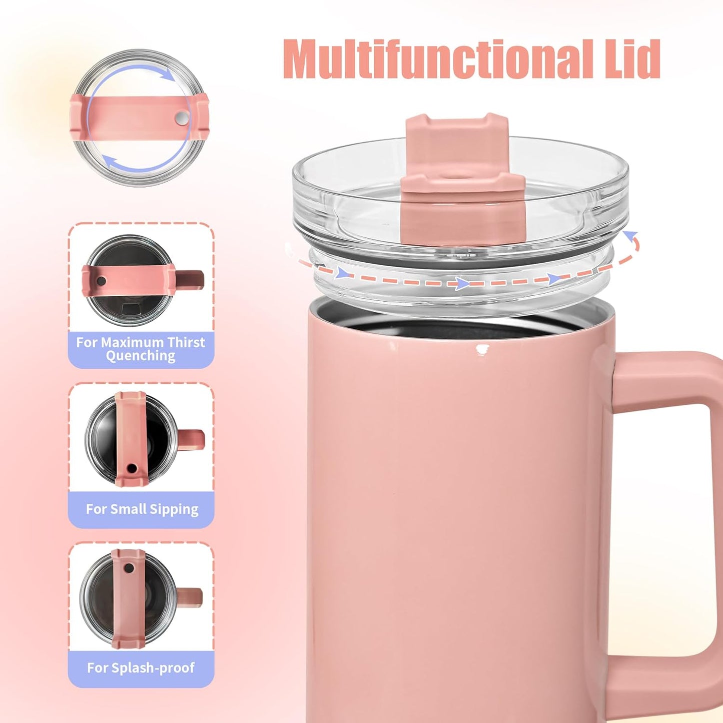 Set 10 Vasos Aislados Acero Inox 40oz Asa Pajita Color Macarrón