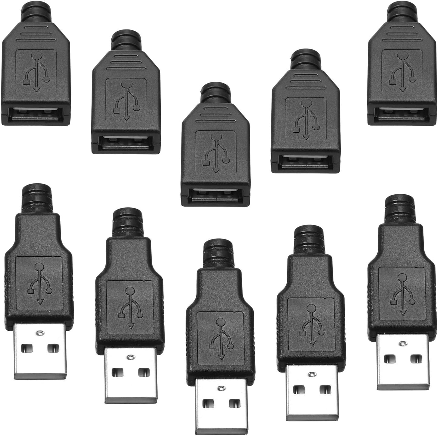 Conector USB 2.0 tipo A macho 4 pines plástico negro