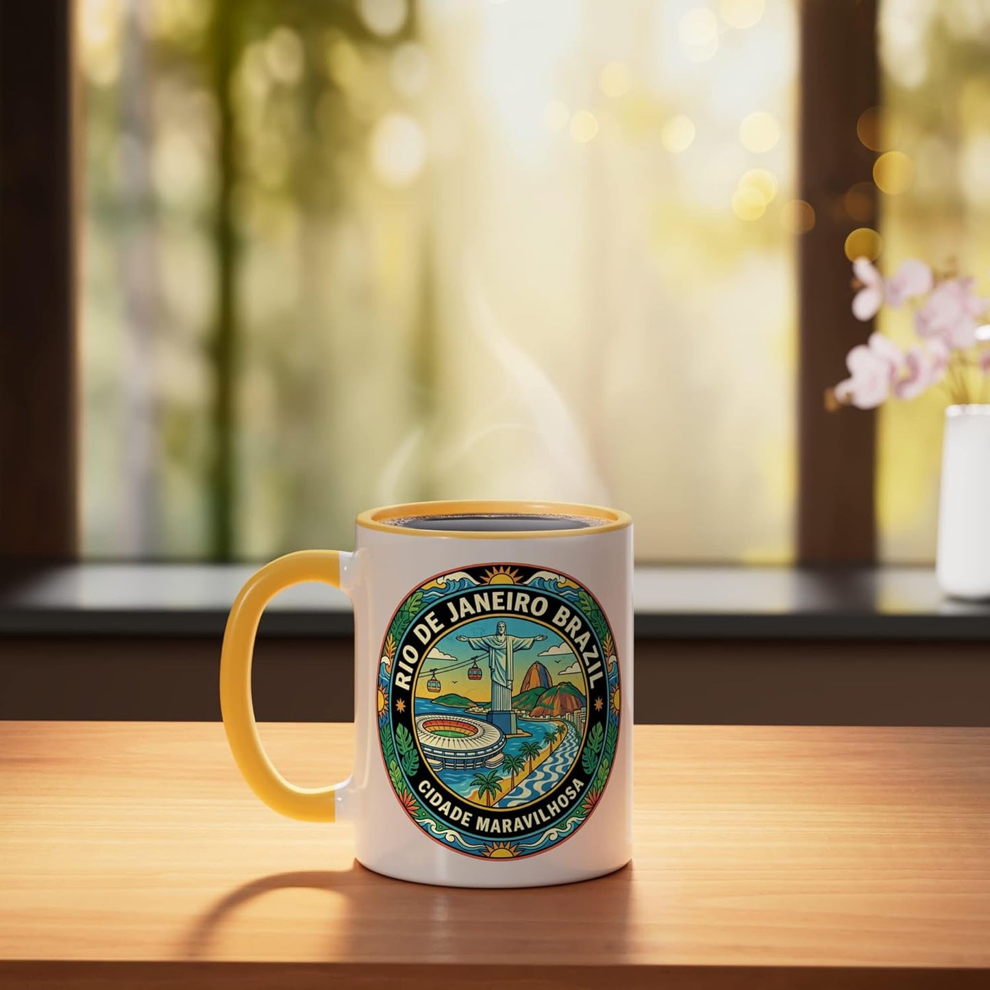 Taza Cerámica Viaje Río de Janeiro Amarillo Blanco