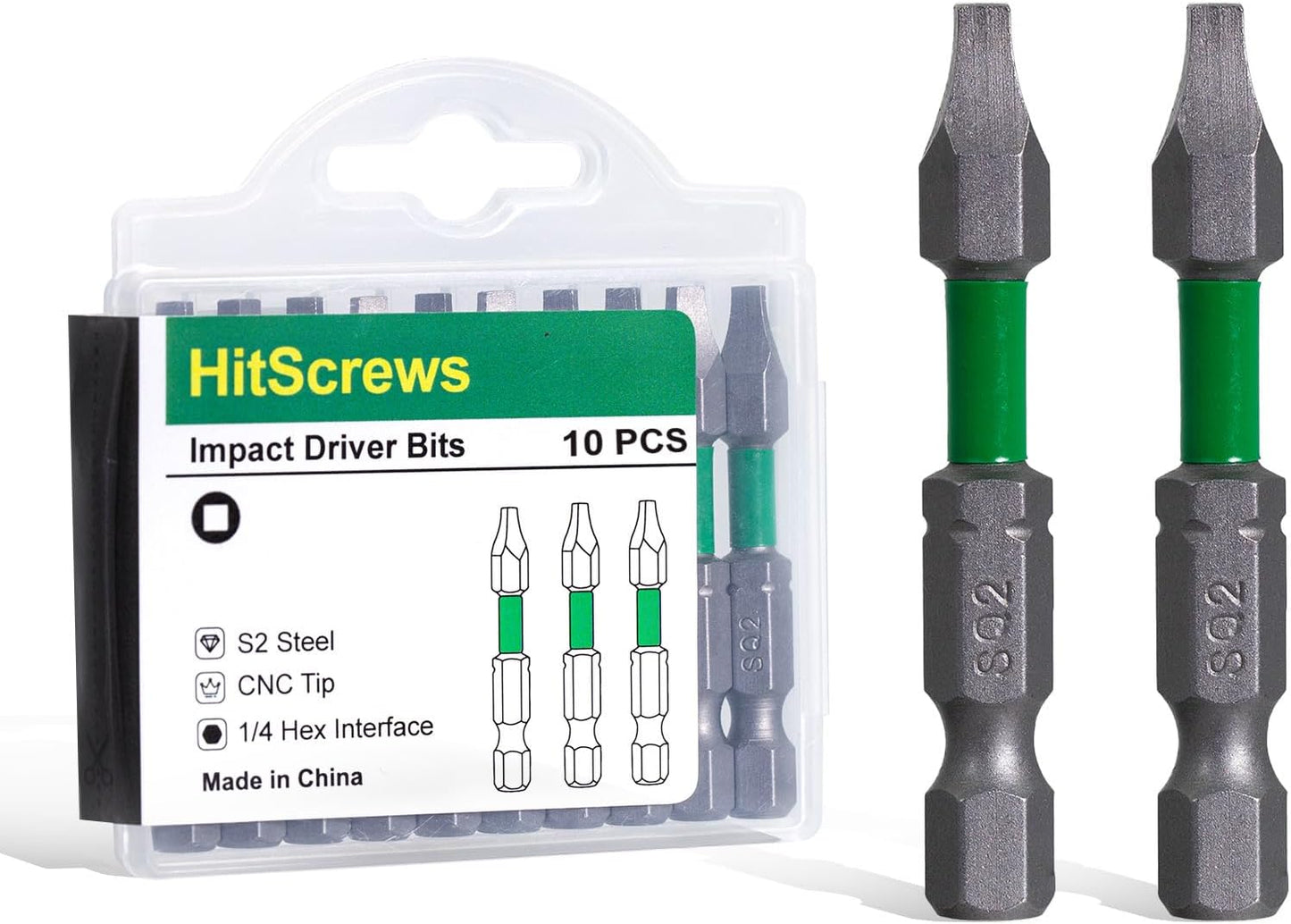 Brocas cuadradas impacto 2pulg acero S2 magnético vástago 1/4pulg