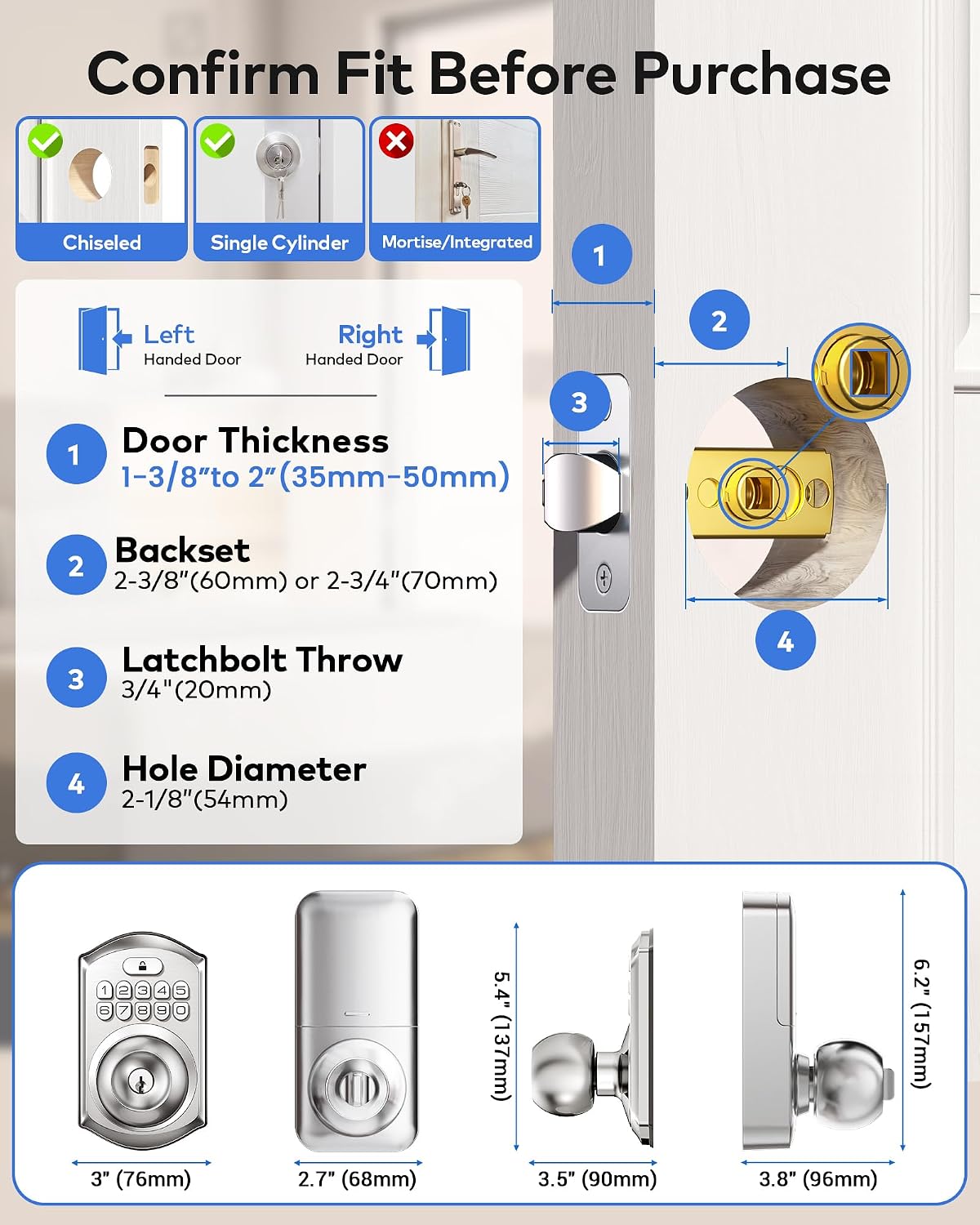 Pomo puerta inteligente con app y teclado