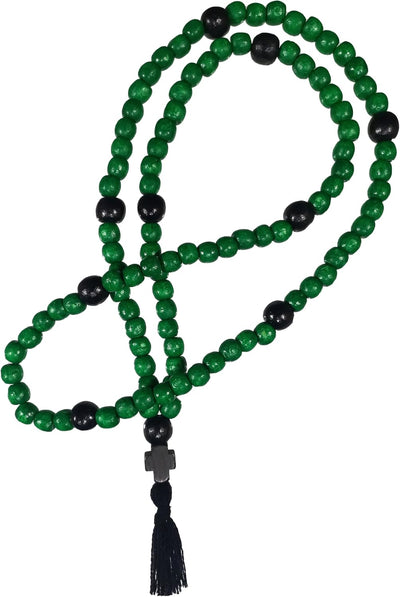 Cuerda oración cristiana madera 100 nudos cruz verde