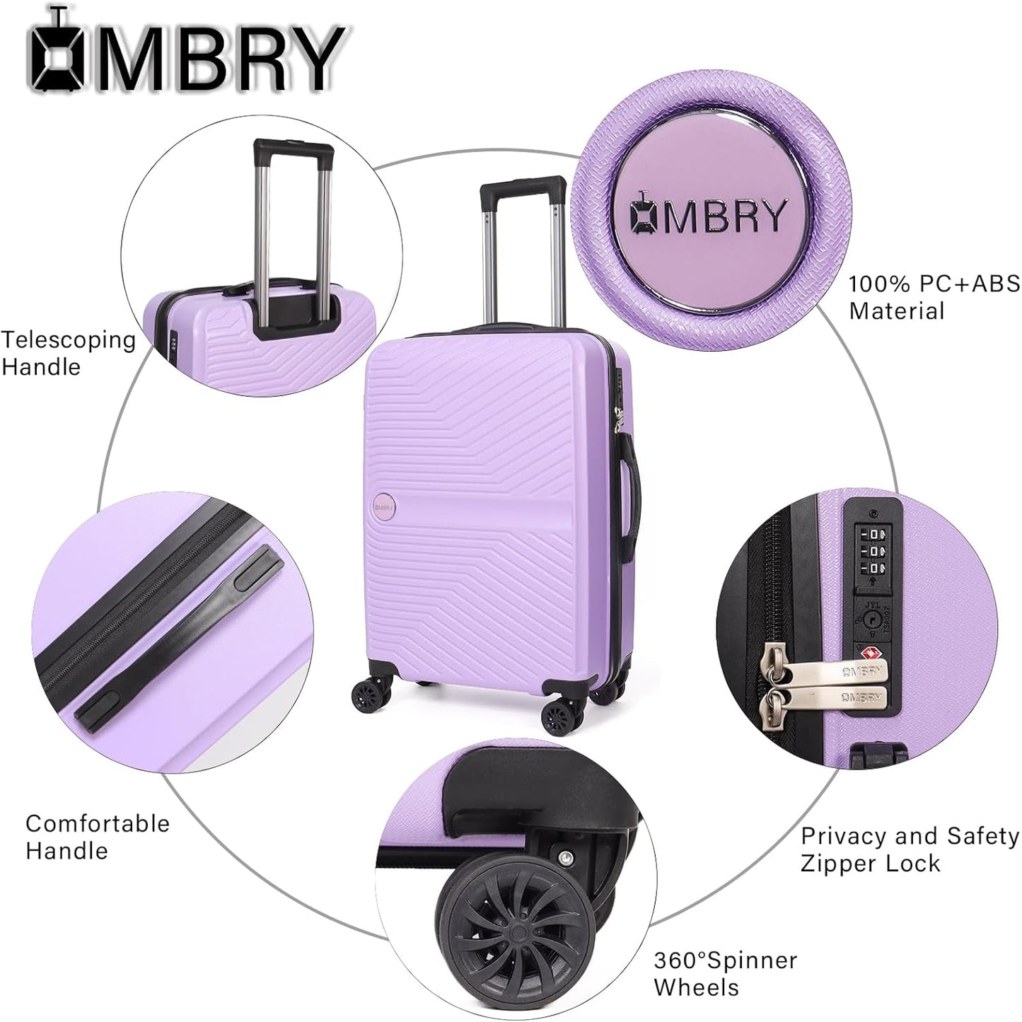 Set 3 maletas PC ABS ruedas silenciosas 20/24/28 morado