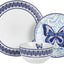 Juego 12 Pzas Vajilla Porcelana Mosaico Azul Mariposas
