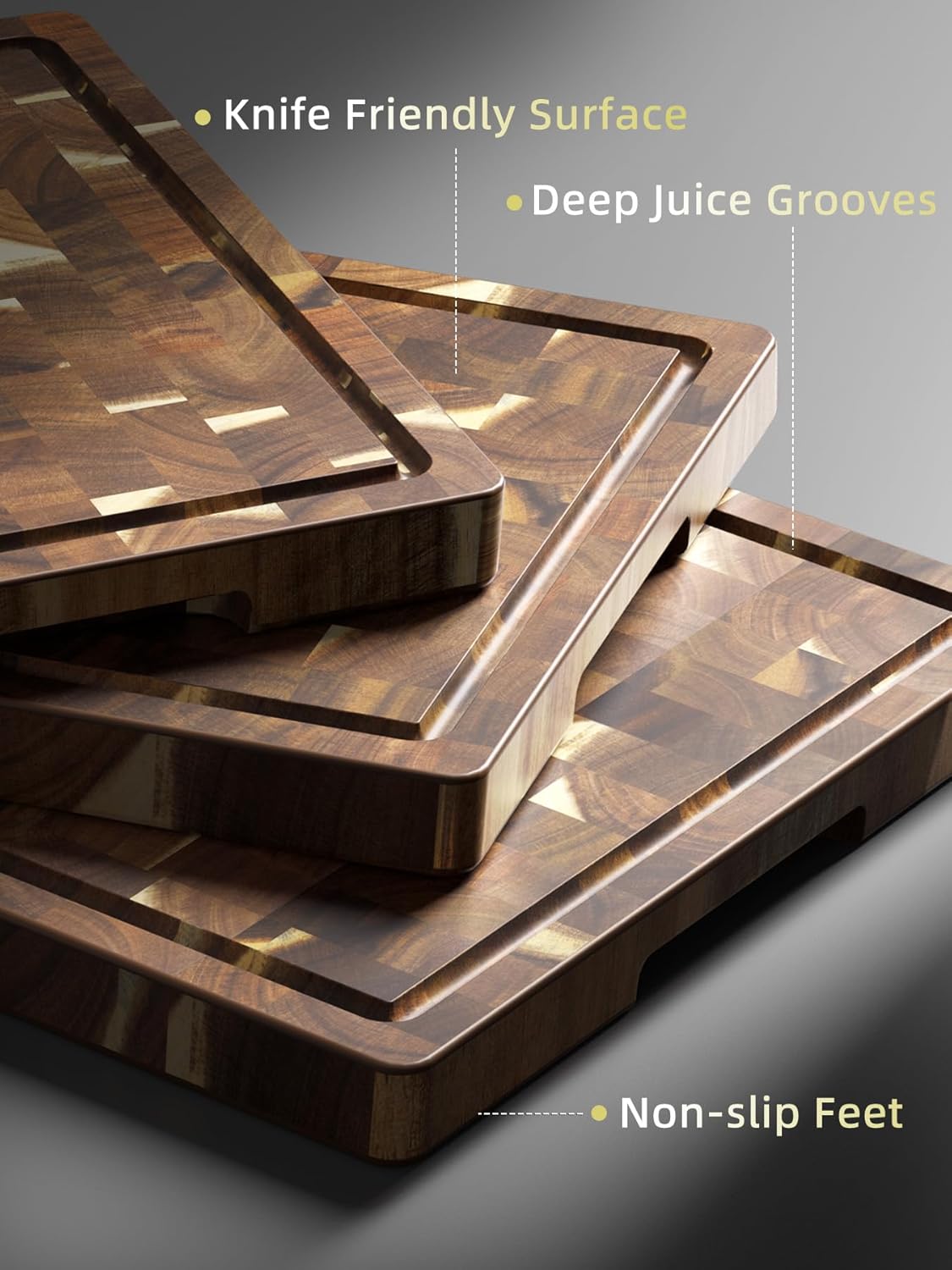 Set 3 Tablas Cortar Acacia Extra Grandes con Asas Ergonómicas