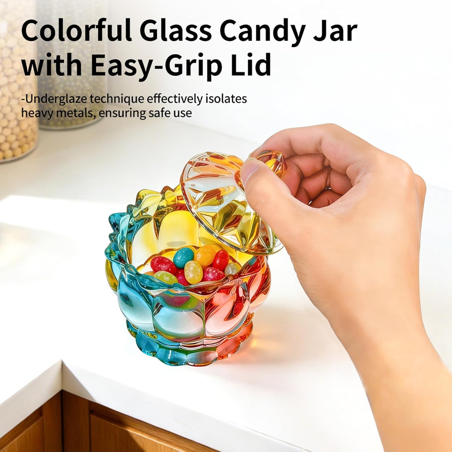 Plato de cristal colorido para dulces con tapa, tarros decorativos para oficina o hogar