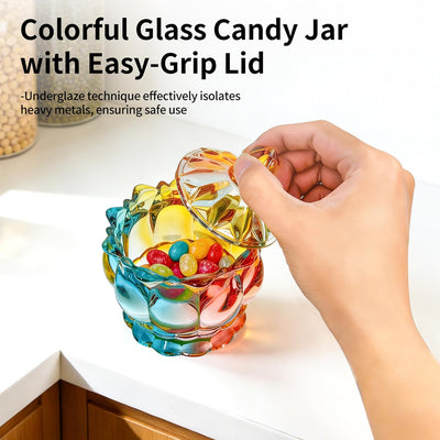 Plato de cristal colorido para dulces con tapa, tarros decorativos para oficina o hogar