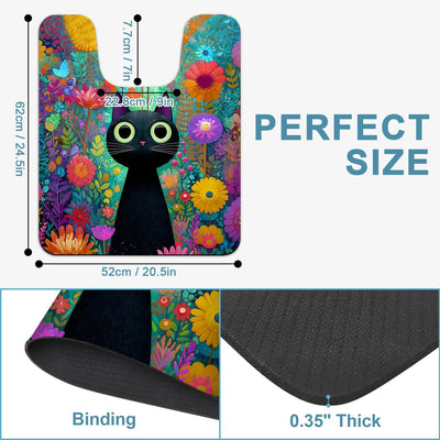 Tapete baño gatos flores forma U 24x20pulg antideslizante negro