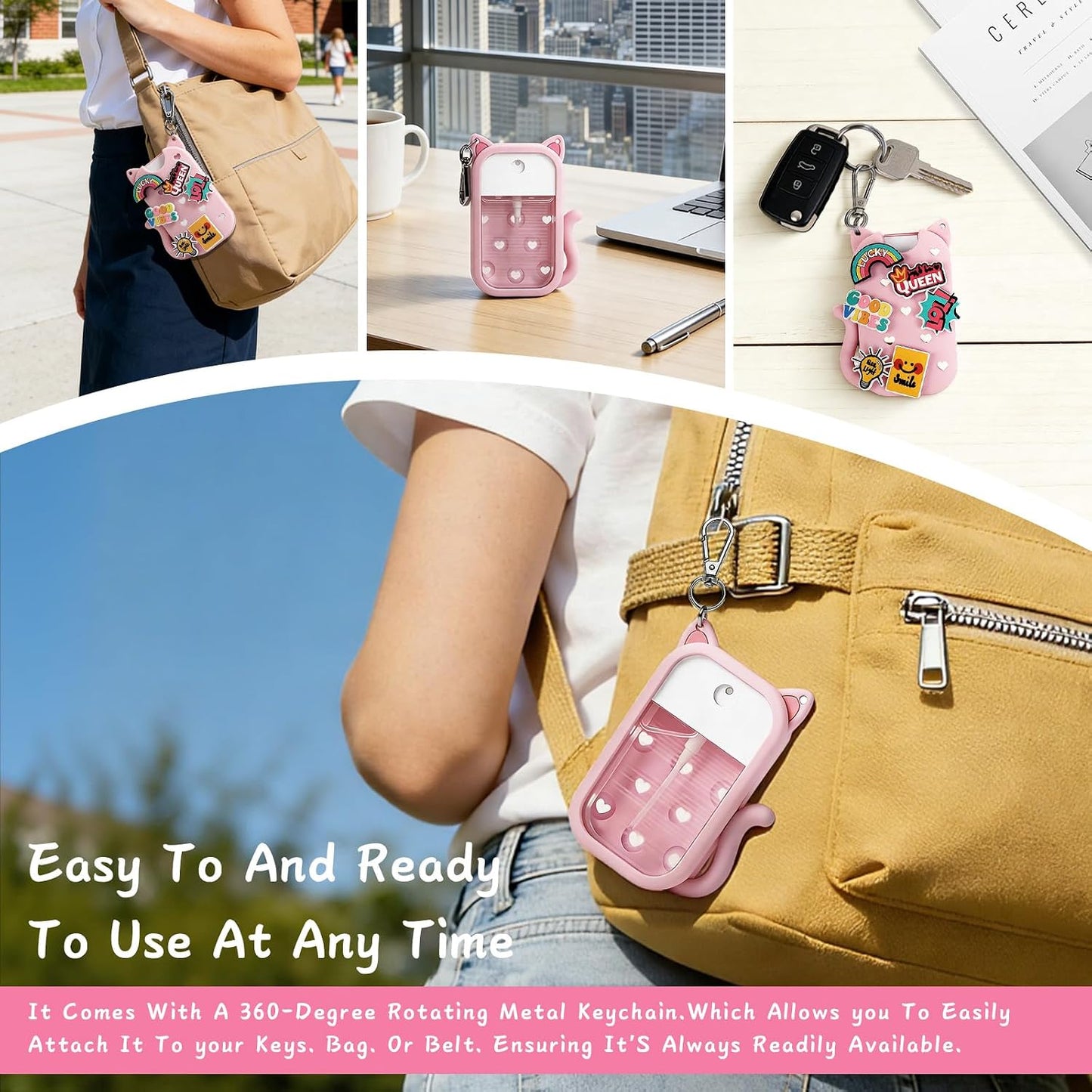 Funda silicona gato con llavero 6 accesorios comp rosa