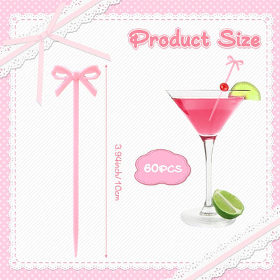 Palillos de cóctel con lazo rosa TIESOME para fiestas y decoración