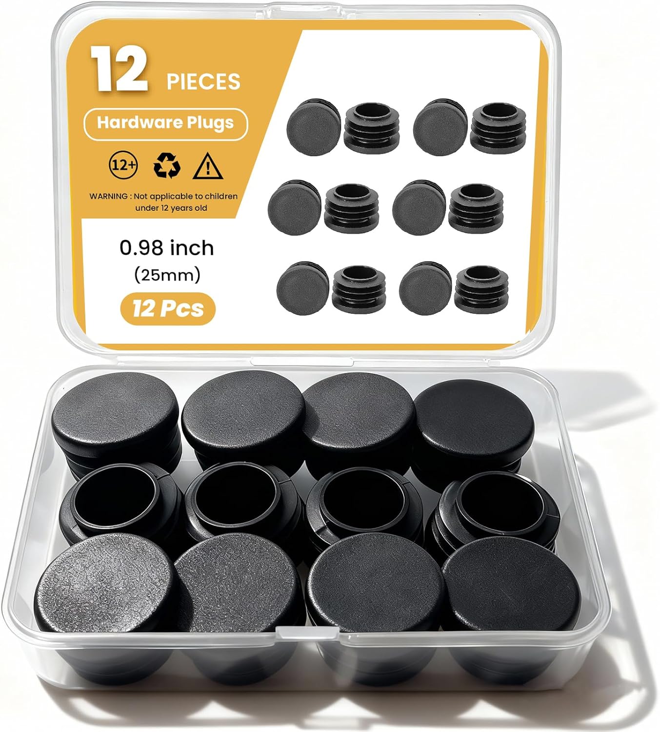 Pack 12 Tapones Plástico Negro 1pulg Tubo Muebles