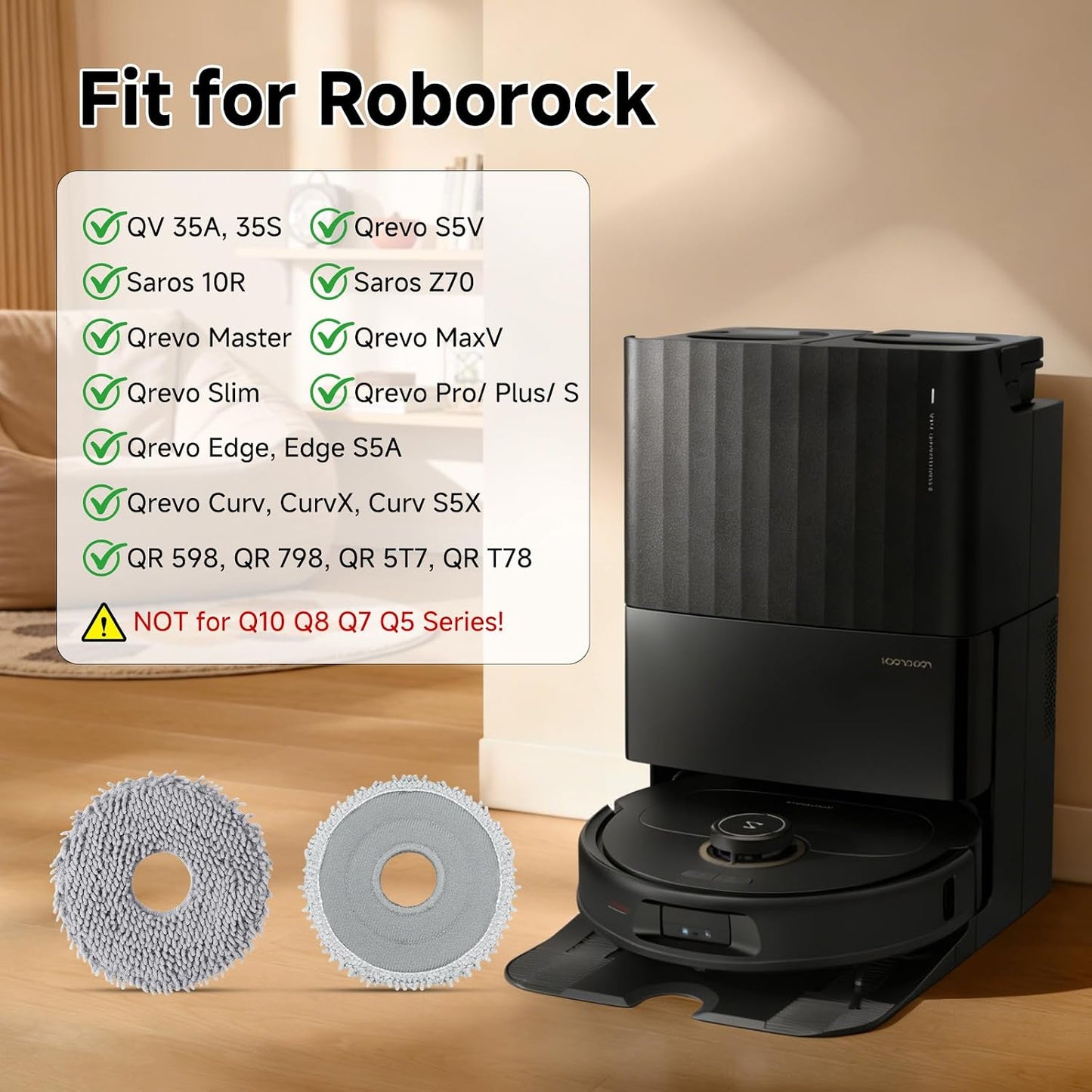 4 Pzas Almohadillas Microfibra para Roborock Saros 10R Qrevo