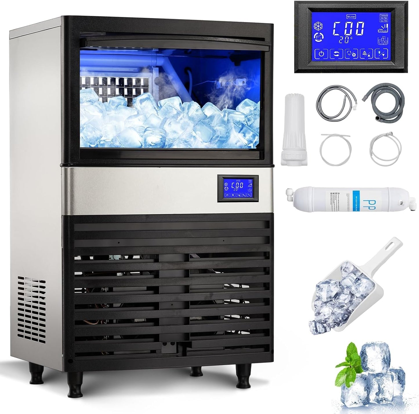 Máquina de hielo comercial 110lbs/24h con cubo 30lbs