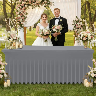 2 Manteles Elastano Ajustable 8ft Falda Mesa Resistente Gris