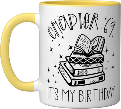 Taza Cerámica para Amantes de los Libros 69 años Amarillo/Blanco