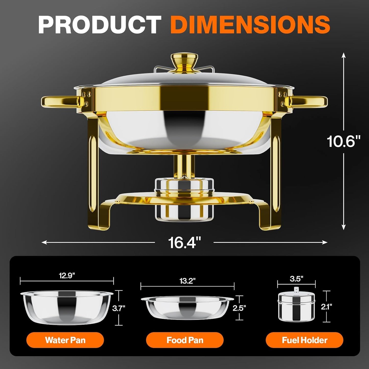 Set 5qt Platos Redondos Bufé Acero Inox Elegantes