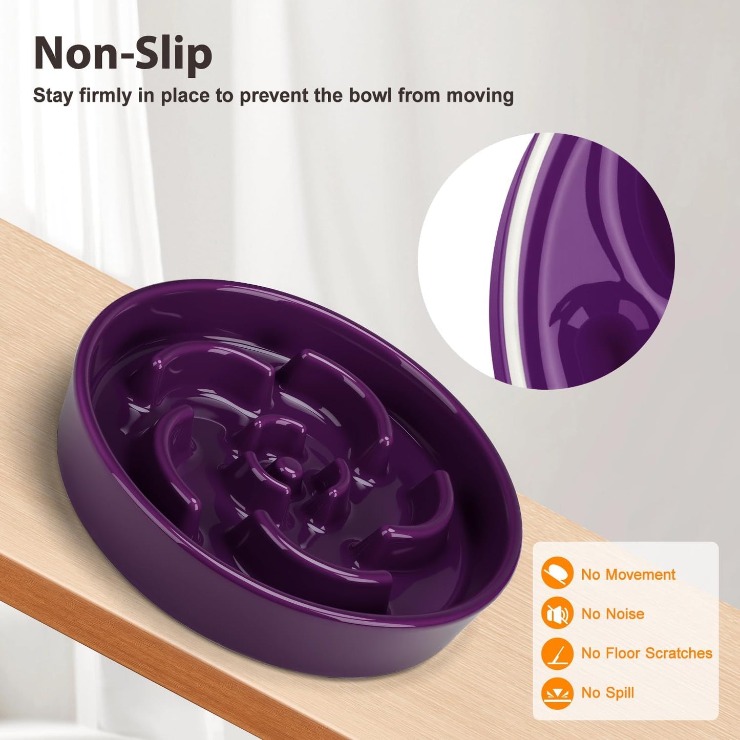 Tazón perros cerámica 8.3pulg antideslizante morado