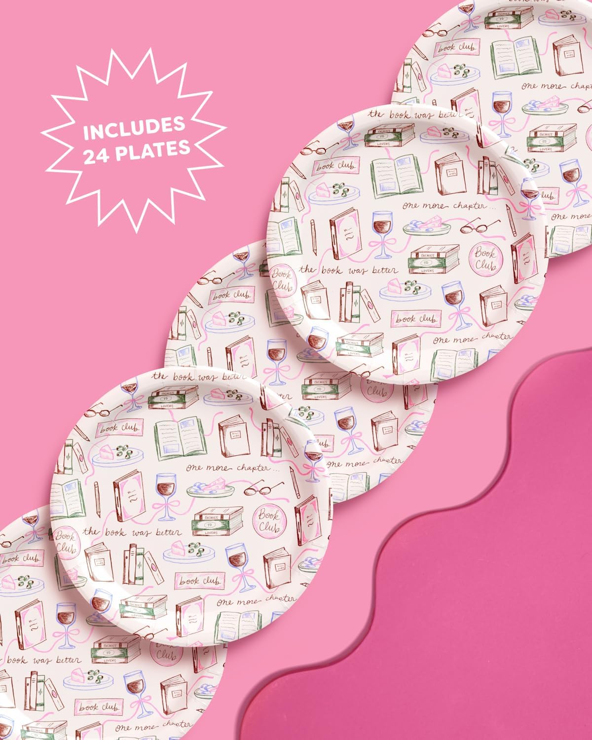 Platos de papel para club de lectura Fetti 9" con ilustraciones
