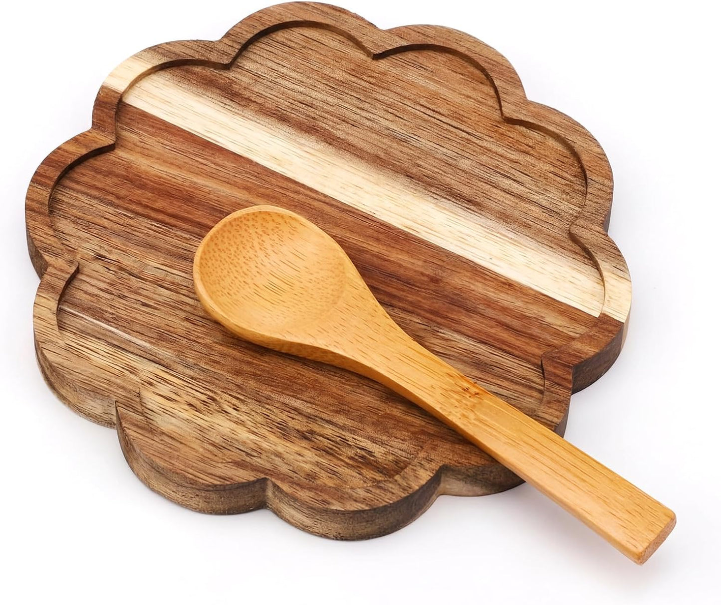Soporte redondo festoneado para estufa de madera de acacia 5 pulgadas