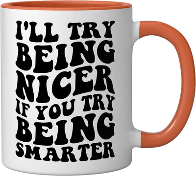 Taza de café cerámica divertida con dibujo en naranja y blanco