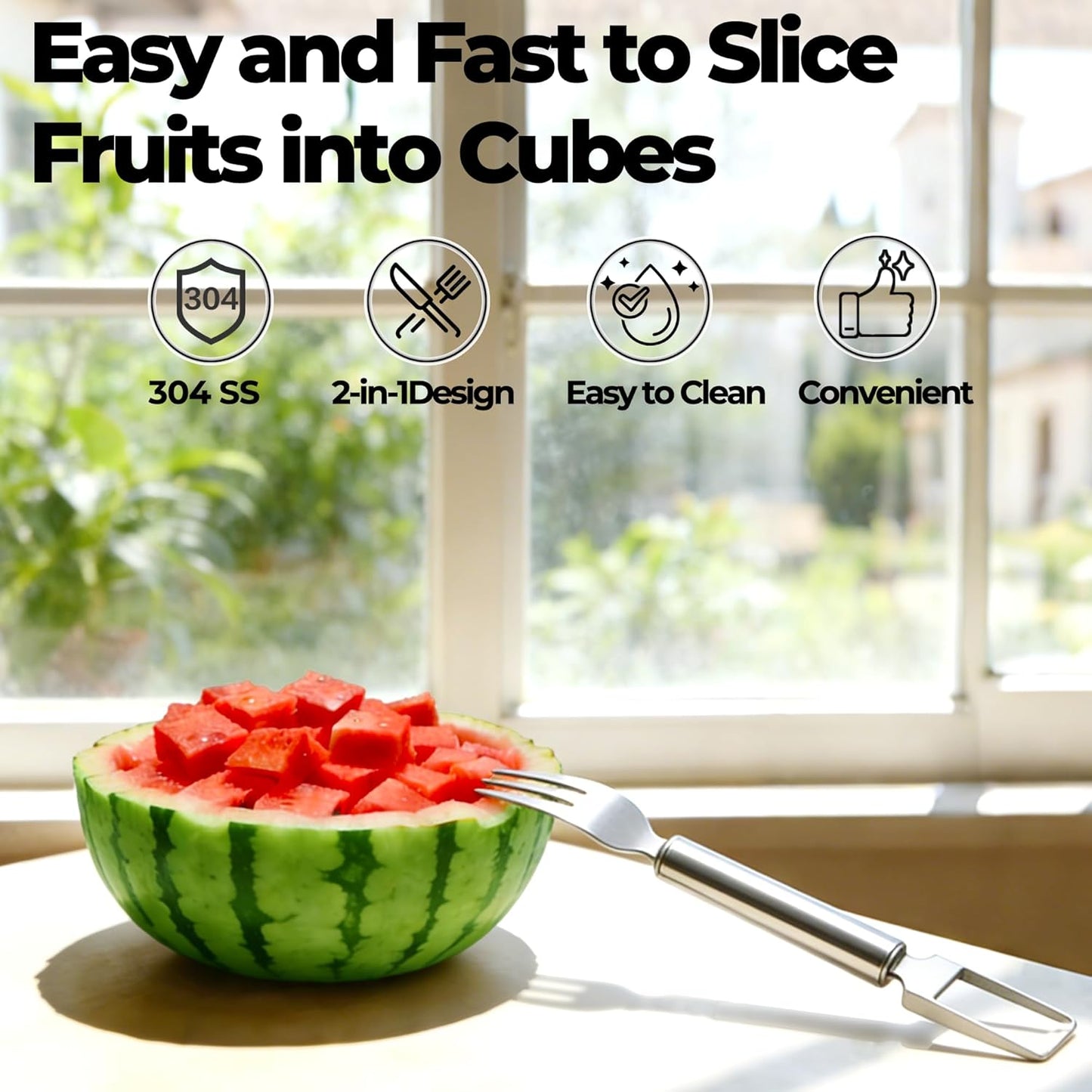 Cortador de frutas de acero inoxidable 2 en 1 doble cabezal