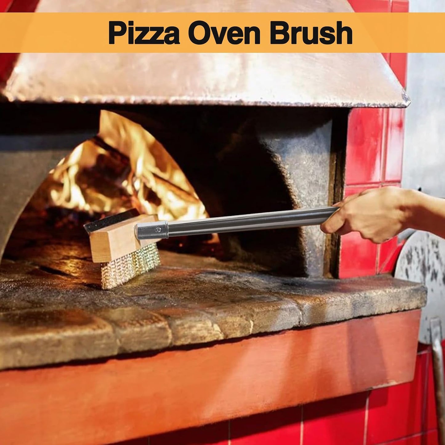 Cepillo horno pizza acero inox 4 secciones varilla larga