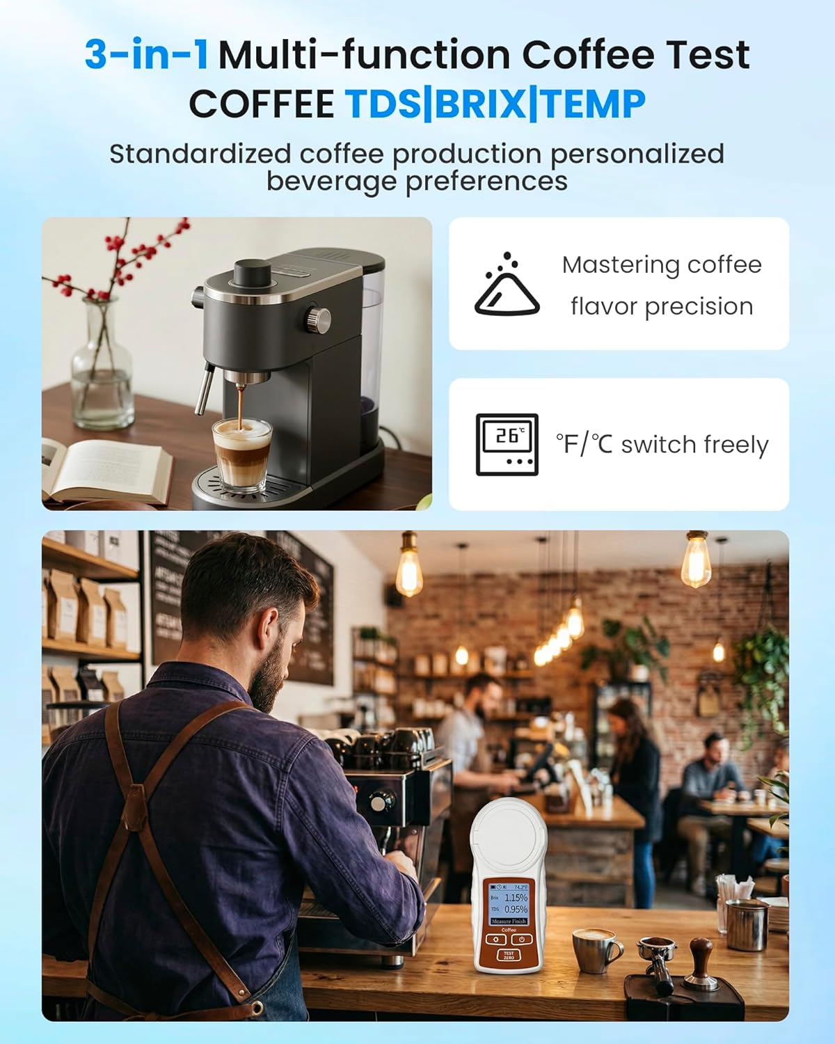 Refractómetro Brix Profesional para Café con Calibración Automática