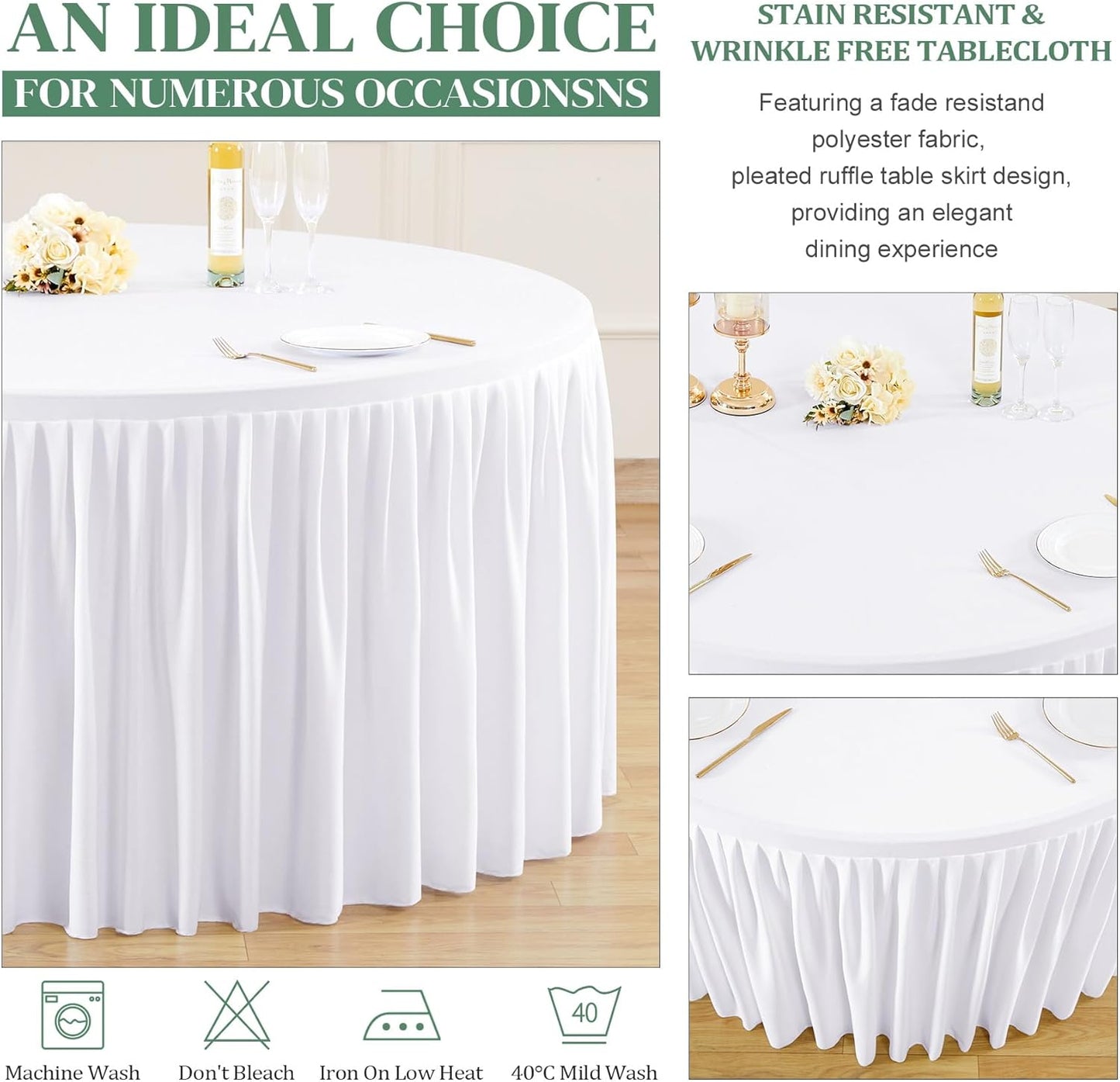 6 Manteles Elastano Blanco para Mesa 48pulg Ajustable Bodas