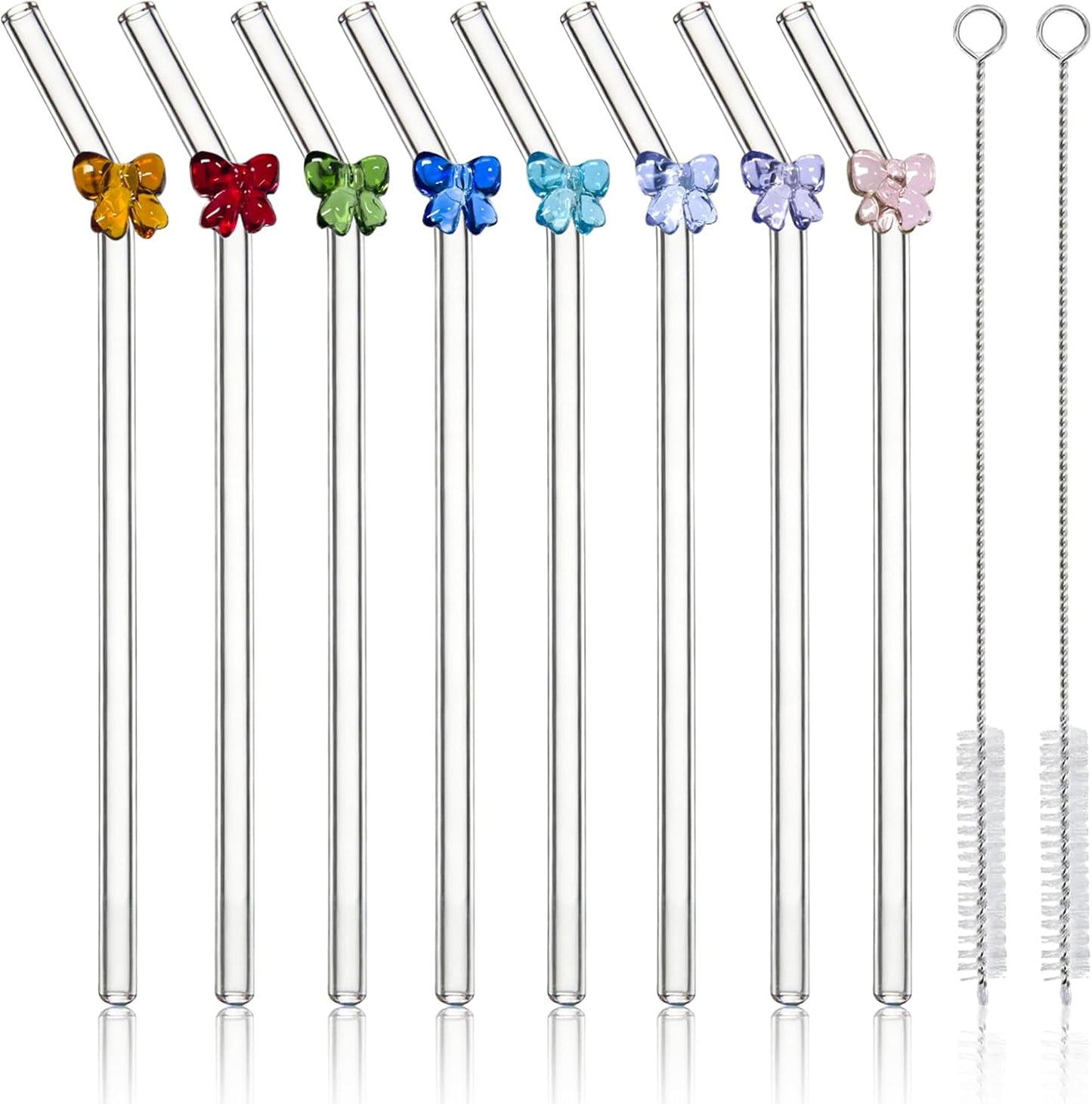 8 Popotes Vidrio con Lazos 0.315pulg Reutilizables 2 Cepillos Limpieza