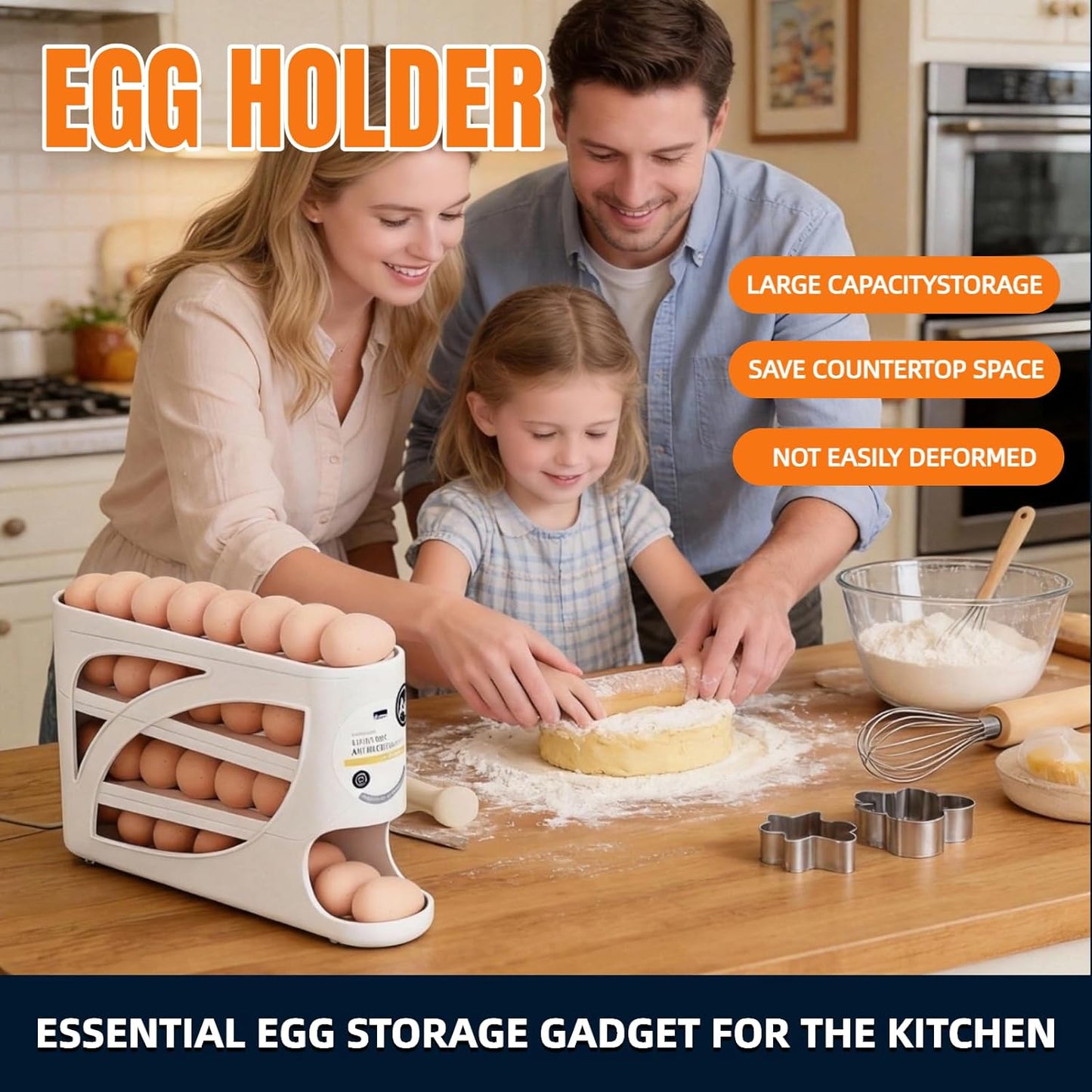 Soporte para huevos de nevera con dispensador automático de 4 niveles