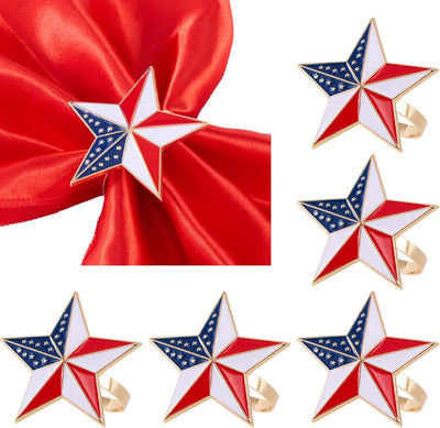 Juego de 6 servilleteros patrióticos del 4 de julio con estrella dorada